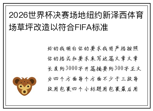 2026世界杯决赛场地纽约新泽西体育场草坪改造以符合FIFA标准